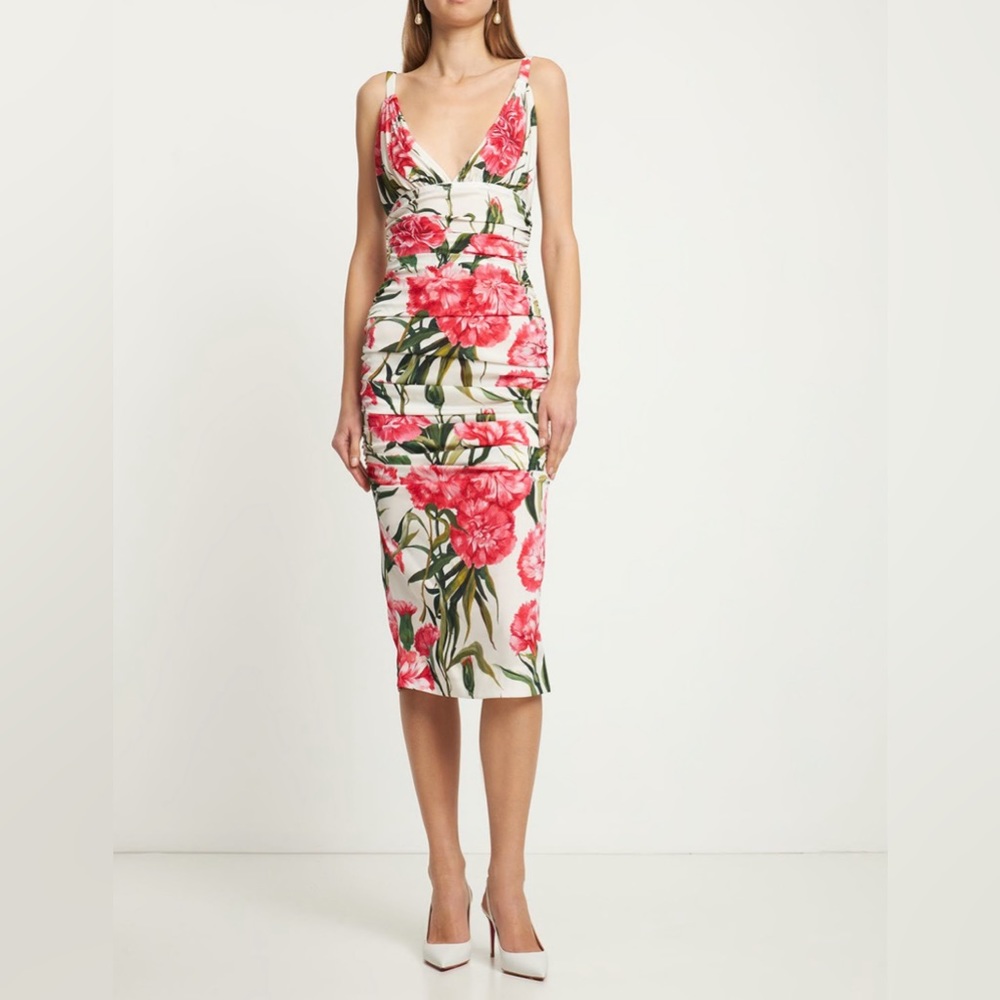 Dolce & Gabbana Carnation print charmeuse midi dress